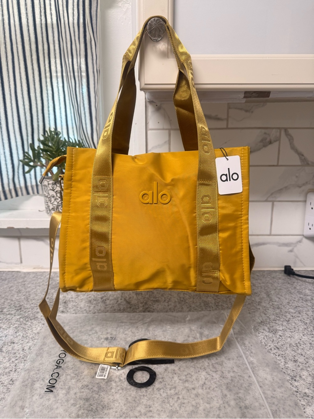 ALO Yoga Mustard Yellow Logo Tote with Adjustable Strap